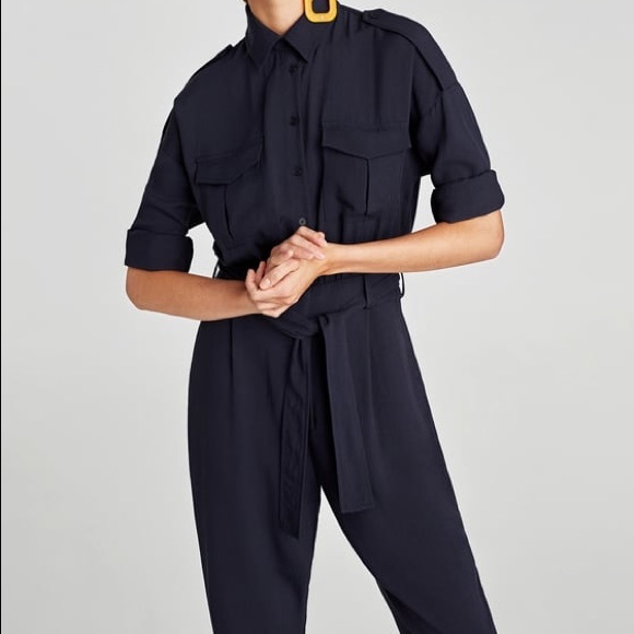 Zara Crepe Jumpsuit Navy 